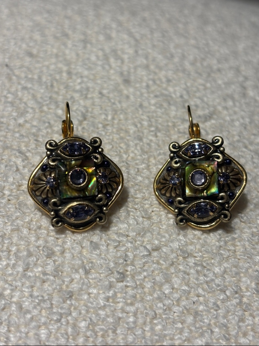 Michal Golan Gold-Tone Abalone Floral Drop Earrings - purple crystal accents